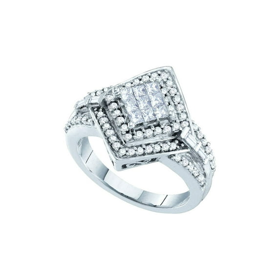 FB Jewels 14kt White Gold Princess Diamond Cluster Bridal Wedding Engagement Ring 3/4 Cttw Size 8.5