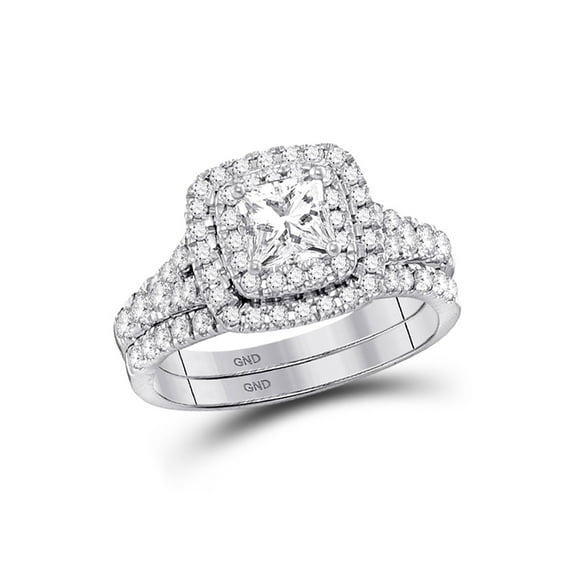 FB Jewels 14kt White Gold Princess Diamond HaloBridal Wedding Engagement Ring Set 1-1/2 Cttw Size 9