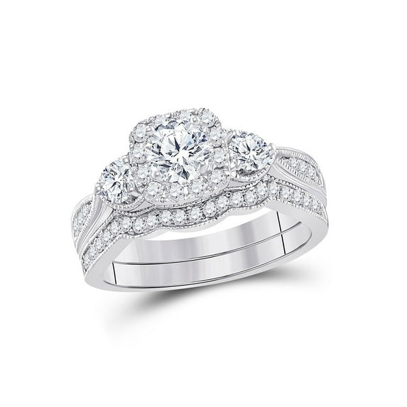FB Jewels 14kt White Gold Round Diamond Bridal Wedding Ring Band Set 1 Cttw Size 7
