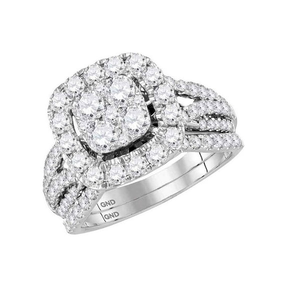 FB Jewels 14kt White Gold Round Diamond Bridal Wedding Ring Band Set 2 Cttw Size 5