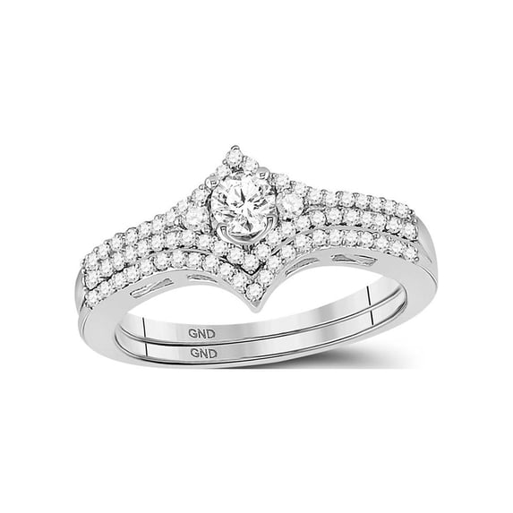 FB Jewels 14kt White Gold Round Diamond Chevron Bridal Wedding Ring Band Set 1/2 Cttw Size 5.5