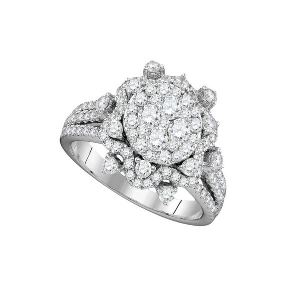 FB Jewels 14kt White Gold Round Diamond Cluster Bridal Wedding Engagement Ring 1-5/8 Cttw Size 6.5