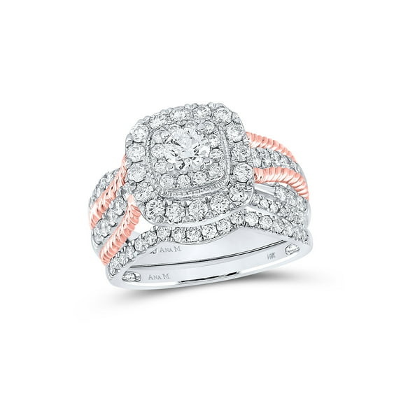 FB Jewels 14kt White Gold Round Diamond Cluster Bridal Wedding Ring Band Set 3 Cttw Size 7