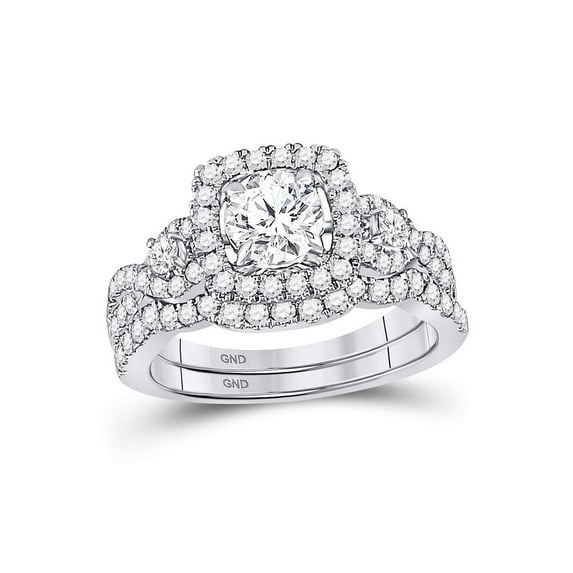 FB Jewels 14kt White Gold Round Diamond Halo Bridal Wedding Ring Band Set 1-3/4 Cttw Size 6.5
