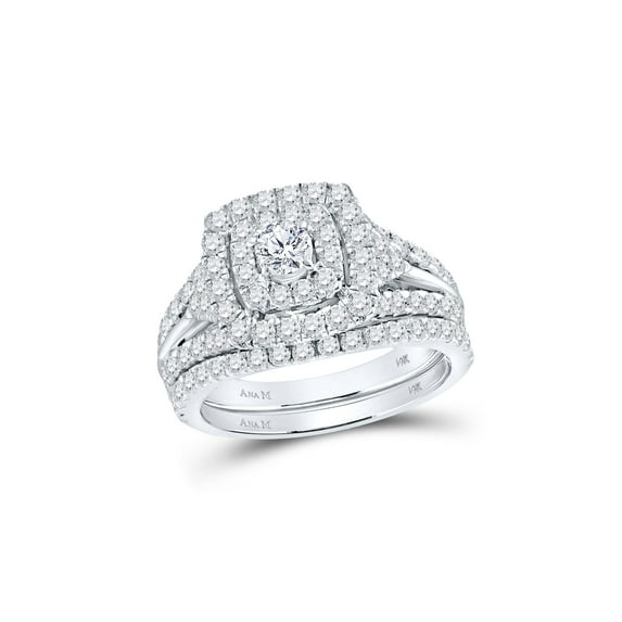 FB Jewels 14kt White Gold Round Diamond Halo Bridal Wedding Ring Band Set 1-7/8 Cttw Size 6.5
