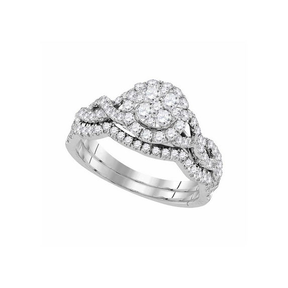 FB Jewels 14kt White Gold Womens Diamond Cluster Bridal Wedding Engagement Ring Band Set 7/8 Cttw