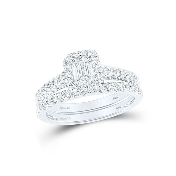 FB Jewels 14kt White Gold Womens Emerald Diamond Bridal Wedding Engagement Ring Band Set 1.00 Cttw