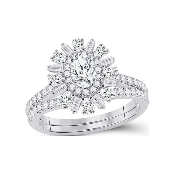 FB Jewels 14kt White Gold Womens Oval Diamond Bridal Wedding Engagement Ring Band Set 1.00 Cttw