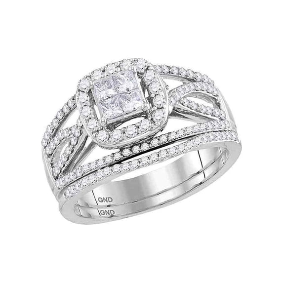 FB Jewels 14kt White Gold Womens Princess Diamond Bridal Wedding Engagement Ring Band Set 1.00 Cttw