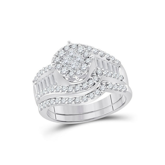 FB Jewels 14kt White Gold Womens Princess Diamond Bridal Wedding Engagement Ring Band Set 1-1/4 Cttw