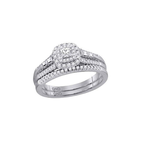 FB Jewels 14kt White Gold Womens Princess Diamond Bridal Wedding Engagement Ring Band Set 1/2 Cttw