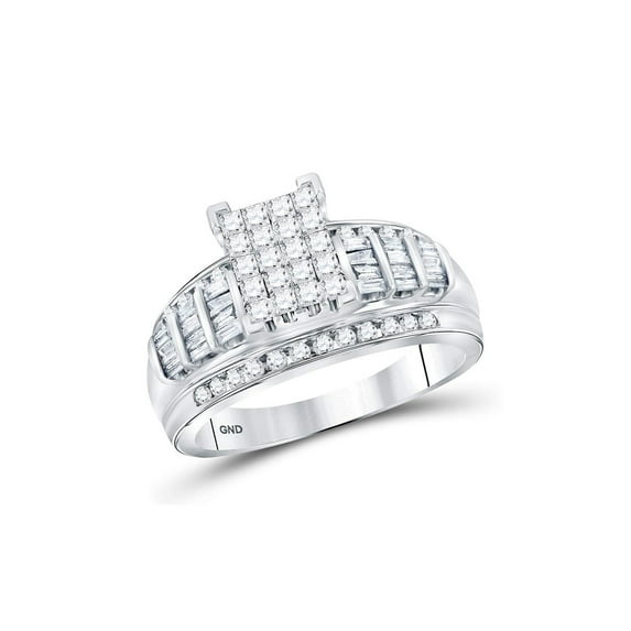 FB Jewels 14kt White Gold Womens Princess Diamond Cluster Bridal Wedding Engagement Ring 1.00 Cttw Size 4