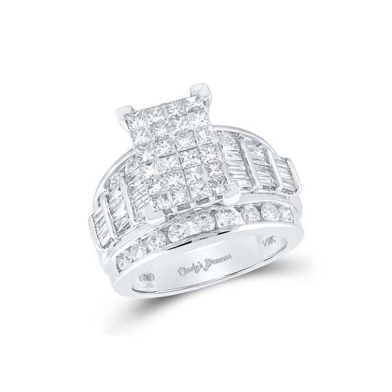 FB Jewels 14kt White Gold Womens Princess Diamond Cluster Bridal Wedding Engagement Ring 3.00 Cttw