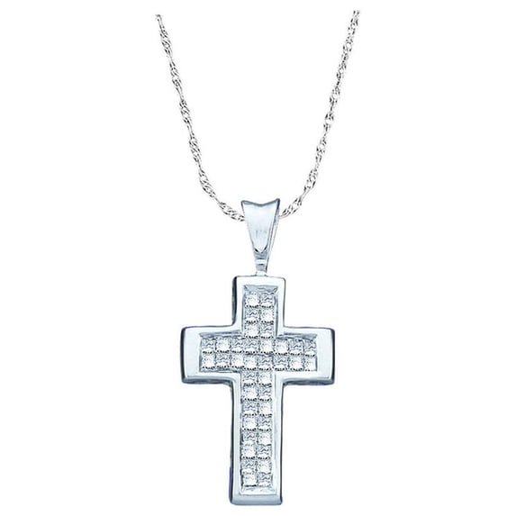 FB Jewels 14kt White Gold Womens Princess Diamond Cross Religious Pendant 1/4 Cttw