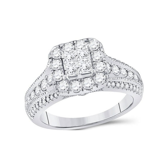 FB Jewels 14kt White Gold Womens Princess Diamond Halo Bridal Wedding Engagement Ring 1-1/3 Cttw