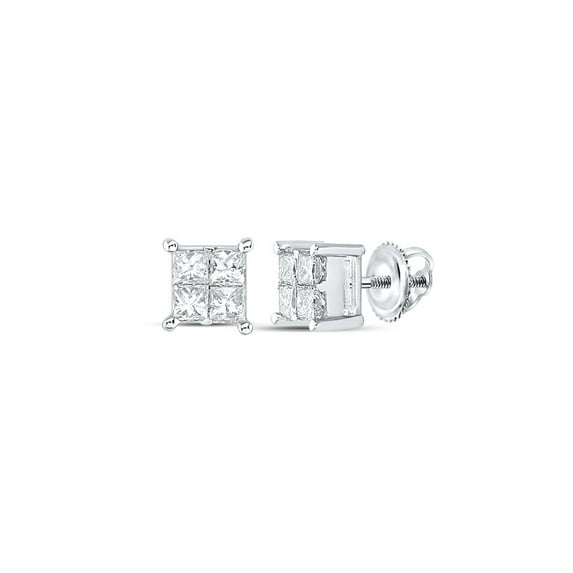 FB Jewels 14kt White Gold Womens Princess Diamond Invisible-set Screwback Stud Earrings 1/2 Cttw