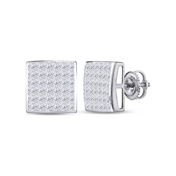 FB Jewels 14kt White Gold Womens Princess Diamond Square Earrings 1 Cttw