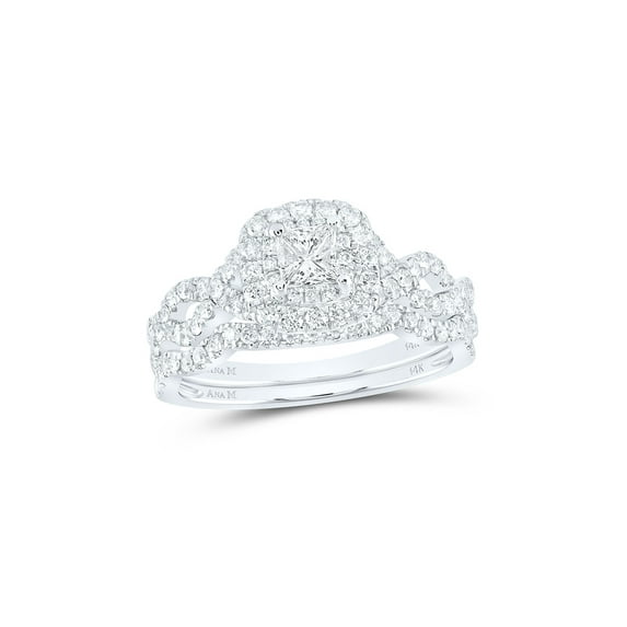 FB Jewels 14kt White Gold Womens Princess Diamond Twist Bridal Wedding Engagement Ring Band Set 1.00 Cttw