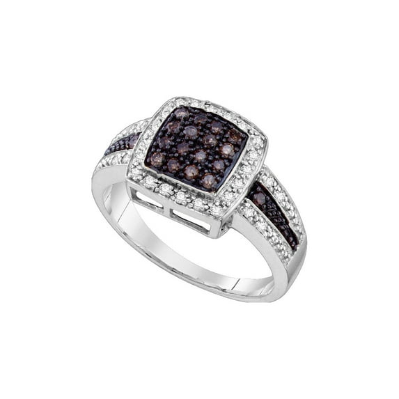 FB Jewels 14kt White Gold Womens Round Brown Diamond Cluster Ring 1/2 Cttw - Size 11