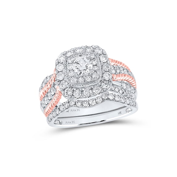 FB Jewels 14kt White Gold Womens Round Diamond 3-Piece Flower Bridal Wedding Engagement Ring Band Set 3.00 Cttw