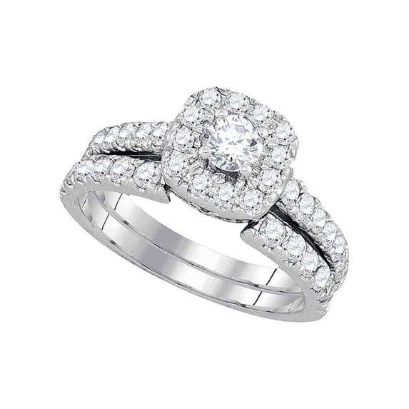 FB Jewels 14kt White Gold Womens Round Diamond Bridal Wedding Engagement Ring Band Set 1-3/8