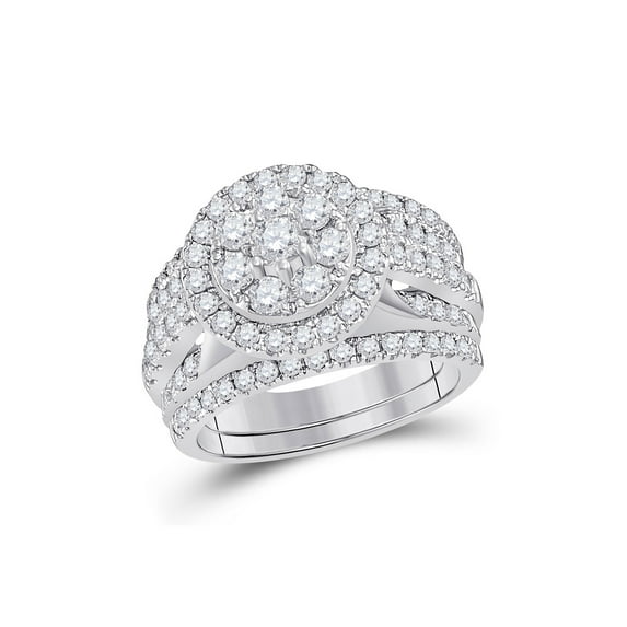 FB Jewels 14kt White Gold Womens Round Diamond Bridal Wedding Engagement Ring Band Set 2.00 Cttw