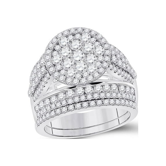 FB Jewels 14kt White Gold Womens Round Diamond Bridal Wedding Engagement Ring Band Set 3.00 Cttw