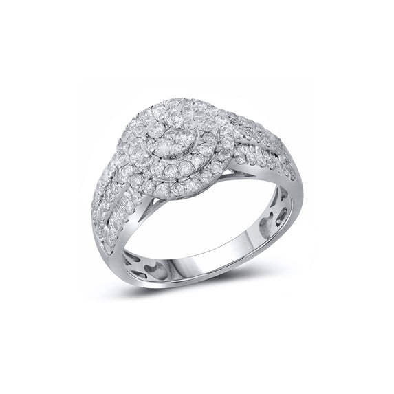 FB Jewels 14kt White Gold Womens Round Diamond Cluster Double Halo Ring 1.00 Cttw