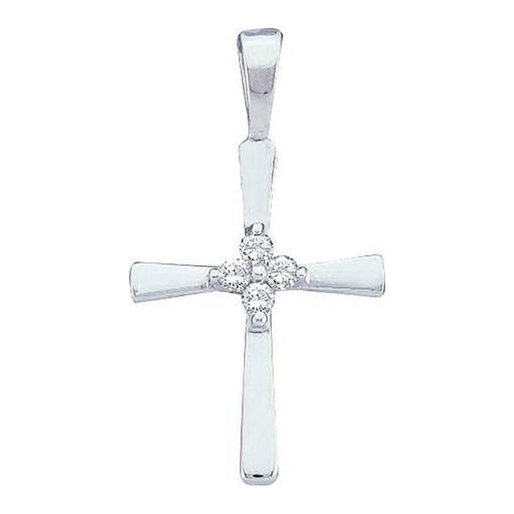 FB Jewels 14kt White Gold Womens Round Diamond Cluster Small Cross Religious Pendant 1/20 Cttw In Cluster Setting (I2-I3 clarity; I-J color)