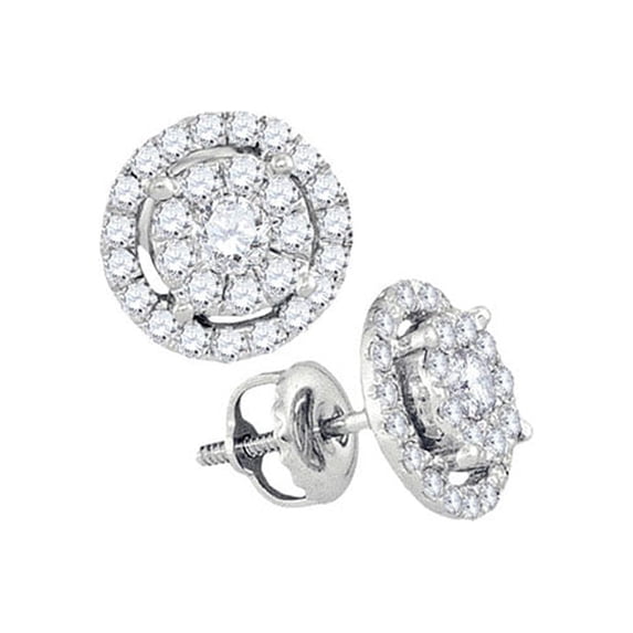 FB Jewels 14kt White Gold Womens Round Diamond Concentric Cluster Earrings 3/4 Cttw