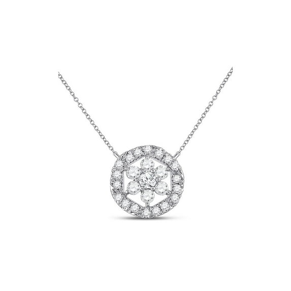 FB Jewels 14kt White Gold Womens Round Diamond Floral Cluster Necklace 1/3 Cttw