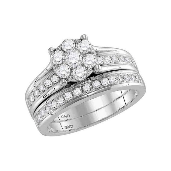 FB Jewels 14kt White Gold Womens Round Diamond Flower Cluster Bridal Wedding Engagement Ring Band Set 1.00 Cttw