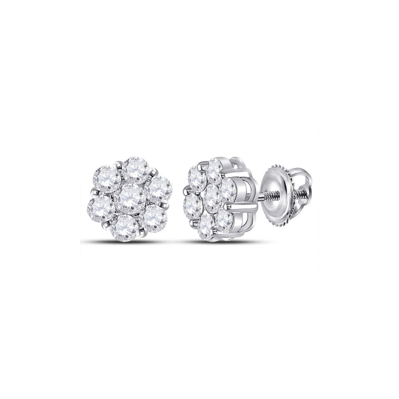 FB Jewels 14kt White Gold Womens Round Diamond Flower Cluster Earrings 2 Cttw