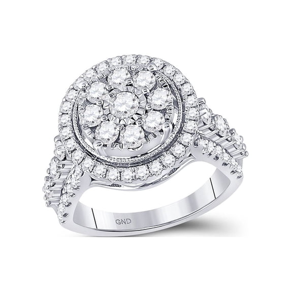 FB Jewels 14kt White Gold Womens Round Diamond Flower Cluster Ring 1-3/4 Cttw