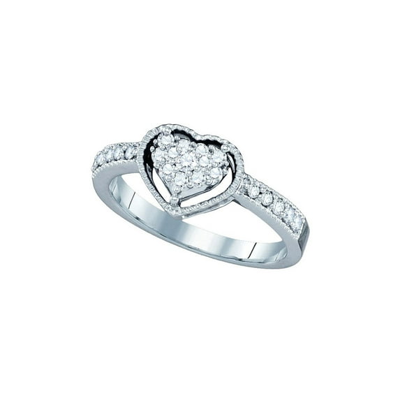 FB Jewels 14kt White Gold Womens Round Diamond Heart Cluster Ring 1/3 Cttw Size 5.5