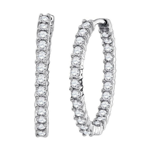 FB Jewels 14kt White Gold Womens Round Diamond Inside Outside Hoop Earrings 3.00 Cttw In Prong Setting (I1-I2 clarity; H-I color)