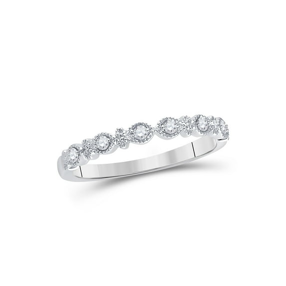 FB Jewels 14kt White Gold Womens Round Diamond Milgrain Stackable Band Ring 1/10 Cttw