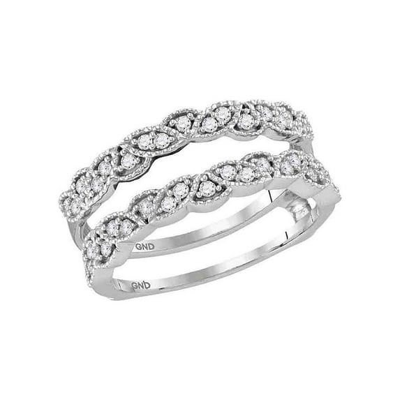 FB Jewels 14kt White Gold Womens Round Diamond Milgrain Wrap Ring Guard Enhancer Wedding Band 1/3 Cttw