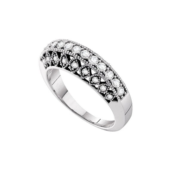 FB Jewels 14kt White Gold Womens Round Diamond Single Row Milgrain Band Ring 1/2 Cttw
