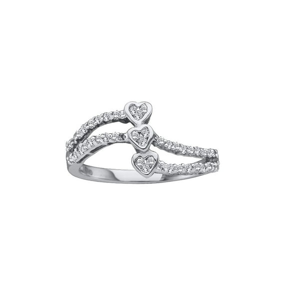 FB Jewels 14kt White Gold Womens Round Diamond Triple Trinity Heart Openwork Ring 1/4 Cttw