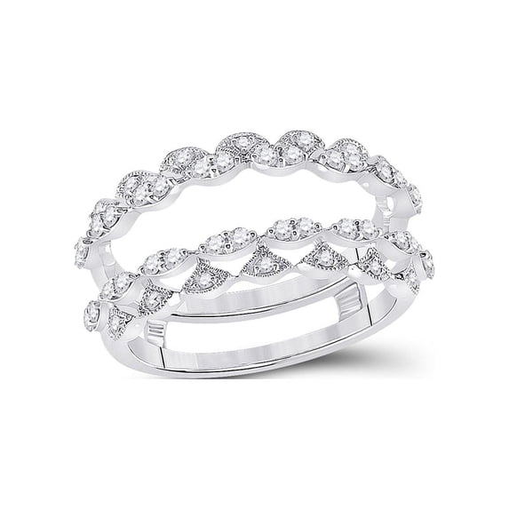 FB Jewels 14kt White Gold Womens Round Diamond Wedding Wrap Wrap Ring Guard Enhancer 3/8 Cttw Size 9