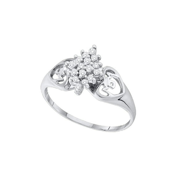 FB Jewels 14kt White Gold Womens Round Prong-set Diamond Cluster Heart Mom Ring 1/6 Cttw
