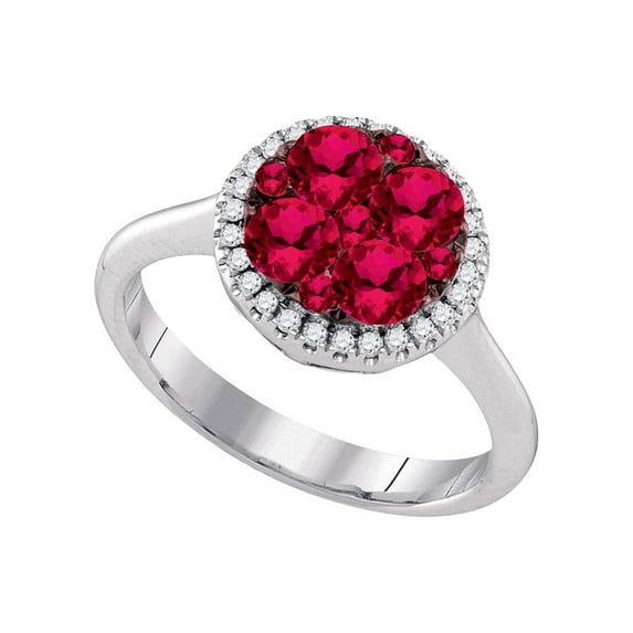 FB Jewels 14kt White Gold Womens Round Ruby Cluster Diamond Halo Bridal Ring 1.00 Cttw