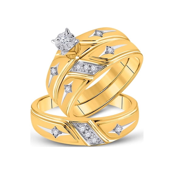FB Jewels 14kt Yellow Gold His Hers Round Diamond Cross Matching Wedding Set 1/5 Cttw Size 8