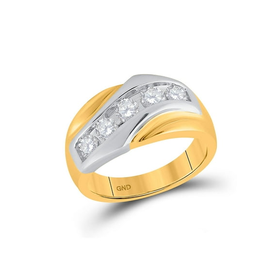 FB Jewels 14kt Yellow Gold Mens Round Diamond Single Row Two-tone Large Band Ring 1.00 Cttw