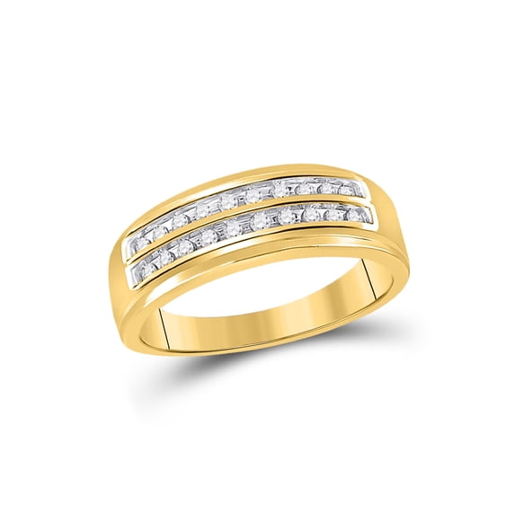 FB Jewels 14kt Yellow Gold Mens Round Diamond Wedding 2-Row Band Ring 1/4 Cttw