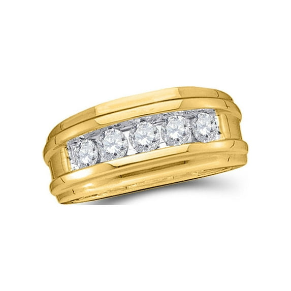 FB Jewels 14kt Yellow Gold Mens Round Diamond Wedding Single Row Band Ring 1/4 Cttw Size 9.5