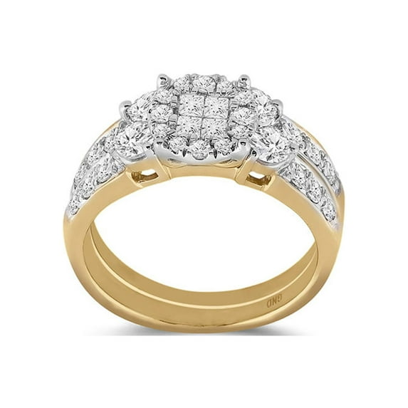 FB Jewels 14kt Yellow Gold Princess Diamond Bridal Wedding Ring Band Set 1-1/2 Cttw Size 8