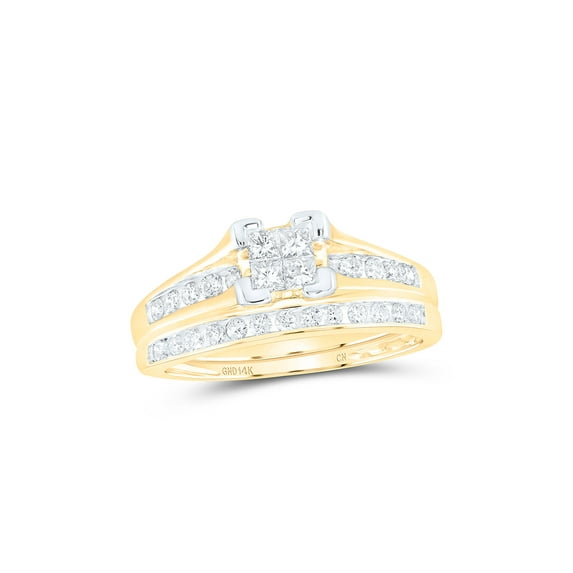 FB Jewels 14kt Yellow Gold Princess Diamond Bridal Wedding Ring Band Set 1/2 Cttw Size 6