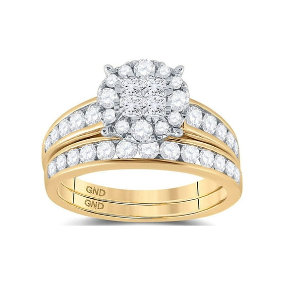 FB Jewels 14kt Yellow Gold Princess Diamond Bridal Wedding Ring Band Set 1-3/8 Cttw Size 7.5